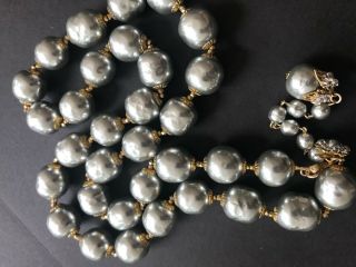 Sign Miriam Haskell Large Silver Baroque Pearls Rhinestone Necklace Jewelry 22” 7