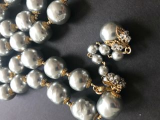 Sign Miriam Haskell Large Silver Baroque Pearls Rhinestone Necklace Jewelry 22” 8