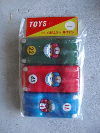 Set Of 3 Vintage 1950s Japan Tin Race Cars 4 " Long