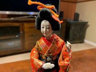 Japanese Geisha Doll Traditional Dress And Hair Porcelain Authentic