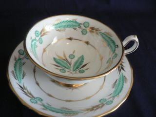 Royal Chelsea Green Ferns And Gold Decorations On Wide Mouth Tea Cup And Saucer