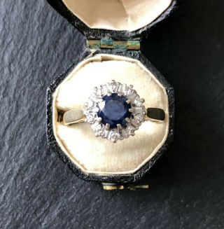 Antique Victorian 18 Karat Gold Sapphire & Diamond Cluster Ring