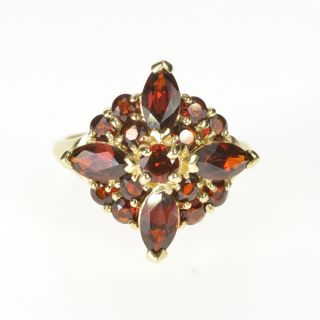 10k Floral Garnet Ornate Cluster Cocktail Fashion Ring Size 8 Yellow Gold 54