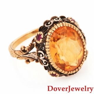 Vintage Ruby Citrine 18k Yellow Gold Floral Filigree Ring Nr