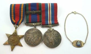 Canada World War Ii Military Trio Medal Group (burma Star) & Rcaf Id Bracelet