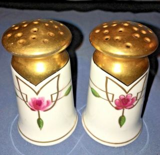 Pickard Favorite Bavaria China Hand Painted Salt & Pepper Shakers Rose W Gold