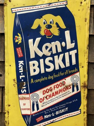 Vintage 50s KEN - L Biskit Dog Food Advertising Sign Animal Feeds Pet Store 6