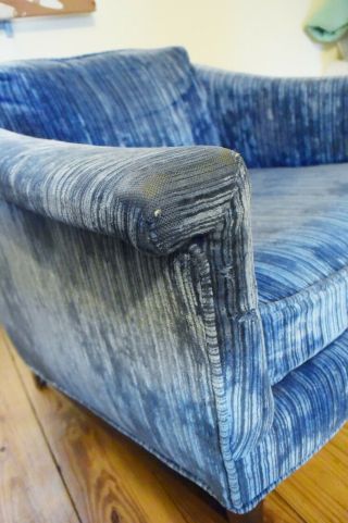 Vintage Adrian Pearsall Dark Blue Striped Velvet Mid Century Modern Club Chairs 10