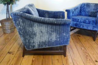 Vintage Adrian Pearsall Dark Blue Striped Velvet Mid Century Modern Club Chairs 2