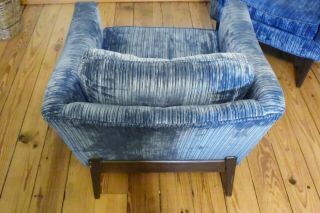 Vintage Adrian Pearsall Dark Blue Striped Velvet Mid Century Modern Club Chairs 3