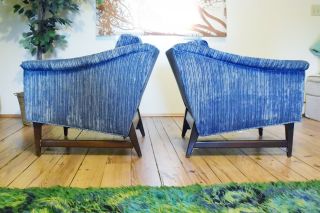 Vintage Adrian Pearsall Dark Blue Striped Velvet Mid Century Modern Club Chairs 4