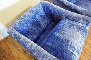 Vintage Adrian Pearsall Dark Blue Striped Velvet Mid Century Modern Club Chairs 5
