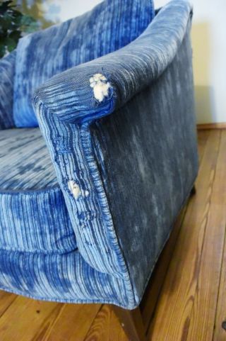Vintage Adrian Pearsall Dark Blue Striped Velvet Mid Century Modern Club Chairs 7