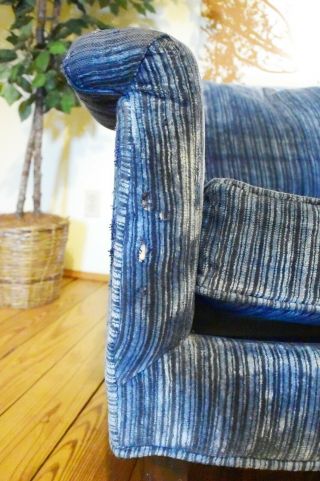 Vintage Adrian Pearsall Dark Blue Striped Velvet Mid Century Modern Club Chairs 8