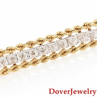 Estate 1.  00ct Diamond 14k Gold Rope Chain Link Bracelet 14.  6 Grams Nr