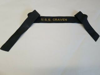 Rare Wwii Ww2 Uss Craven Dd - 382 Destroyer Hat Tally Ribbon 9 Battle Stars Wwii