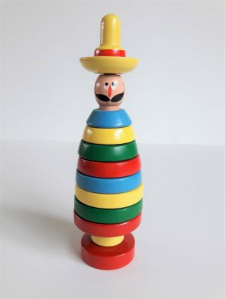 Vintage Brio Wood Stacking Toy Mexican Man W/sombrero Colorful Wooden Complete