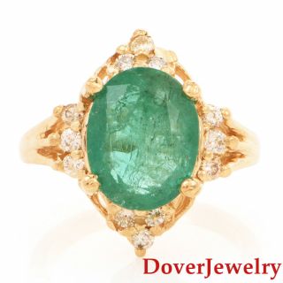 Estate Diamond 4.  24ct Emerald 14k Yellow Gold Cocktail Ring 6.  8 Grams Nr