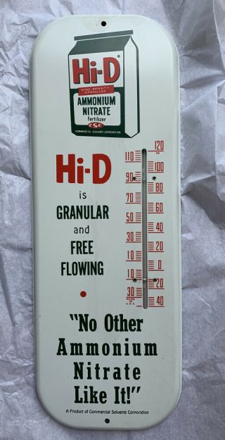 Hi - D Fertilizer Vintage Advertising Sign Thermometer Tin Graphics Old Stock