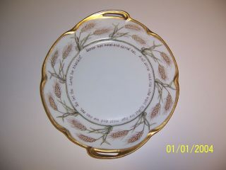 Antique J C Bavaria 9.  75 " Plate W Handles Gold Trim Wheat Pattern Selkirk Grace