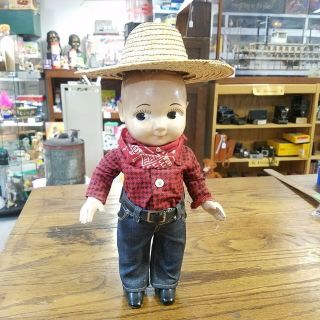 Vintage Buddy Lee Doll Advertising " Lee Clothing " Antique Flannel & Blue Jeans