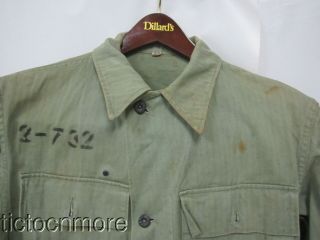 Wwii Us Army Od Hbt Service Shirt W/ Gas Flap 4 Star & Wreath Steel Buttons 38r