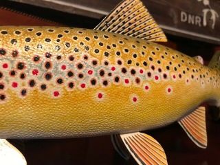 Hand Painted Brown Trout Decoy Fish Rainbow Brook Fly Fishing Rod Reel Creel PIC 4