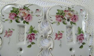 2 Vintage Hand Painted Porcelain Wall Light Switch Plate Cover Pink Roses Shabby 5