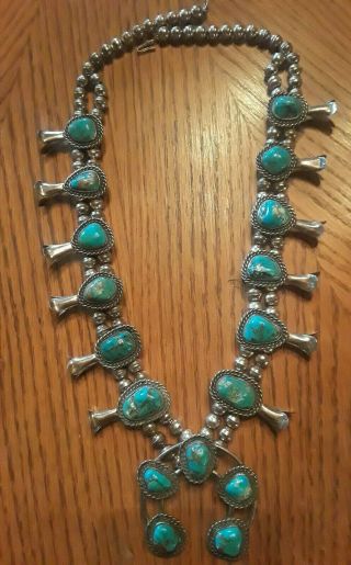 ANTIQUE squash blossom necklace BISBEE Turquoise Sterling 214 grams 26 