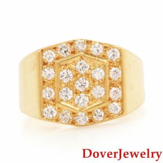 Estate Diamond 18k Yellow Gold Cluster Geometric Pinky Ring Nr
