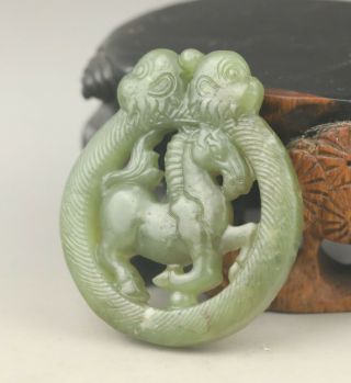 Chinese Old Natural Jade Hand - Carved Horse And Monkey Pendant