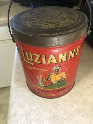 Rarest Of The Rare Black Americana Vintage Luzianne Coffee & Chicory Tin 1920 - 30