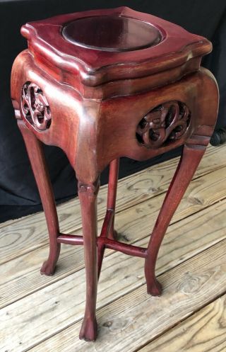 VINTAGE CHINESE CARVED WOOD PLANT STAND BONSAI STAND LOTUS DRAGON CLAW FOOT RARE 6