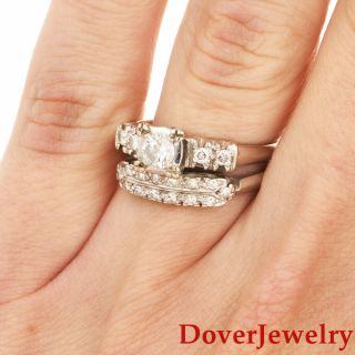 Estate Diamond 14k White Gold Engagement Wedding Ring Set Nr
