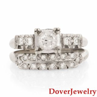 Estate Diamond 14K White Gold Engagement Wedding Ring Set NR 2
