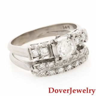 Estate Diamond 14K White Gold Engagement Wedding Ring Set NR 3