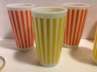 VINTAGE RARE HAZEL ATLAS 8 CANDY STRIPED GLASSES WITH ICE BUCKET AND CARRIER 3