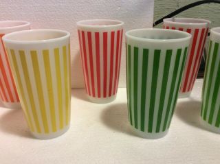 VINTAGE RARE HAZEL ATLAS 8 CANDY STRIPED GLASSES WITH ICE BUCKET AND CARRIER 4