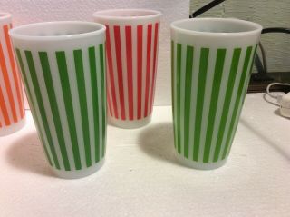 VINTAGE RARE HAZEL ATLAS 8 CANDY STRIPED GLASSES WITH ICE BUCKET AND CARRIER 5
