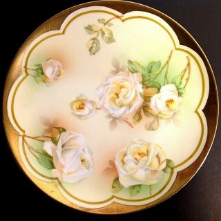 Antique O & E.  G.  Royal Austria Hand Painted Plate.  Signed.  Yellow Roses 8.  75 "