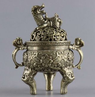 Collect China Old Tibet Silver Hand - Carve Flower & Dragon & Lion Delicate Censer