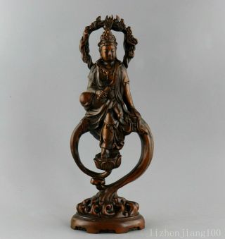 Aaa Collect Antique Boxwood Hand Carve Guan Yin Moral Bring Luck Buddhism Statue