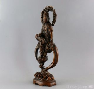 AAA Collect Antique Boxwood Hand Carve Guan Yin Moral Bring Luck Buddhism Statue 2