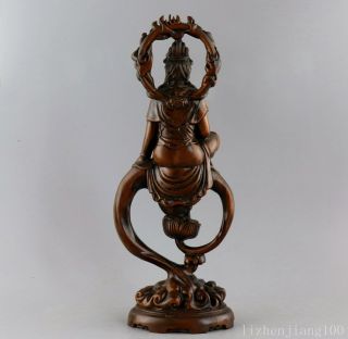 AAA Collect Antique Boxwood Hand Carve Guan Yin Moral Bring Luck Buddhism Statue 3