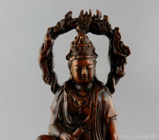 AAA Collect Antique Boxwood Hand Carve Guan Yin Moral Bring Luck Buddhism Statue 4