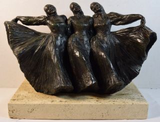 Fine Vintage Ann Froman Bronze Sculpture Of Three Dancing Peasant Women