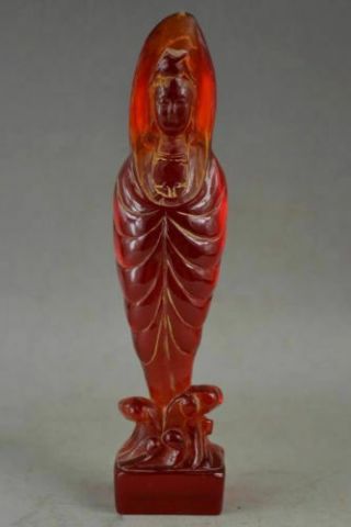 20.  9 Cm /old Collectibles Handwork Amber Carving Lifelike Kwan - Yin Rare Statue