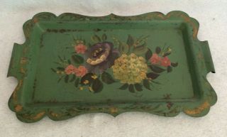 Antique Hand Painted Metal Service Tray With Handles 17 - 3/4 " X 10 - 1/2 "