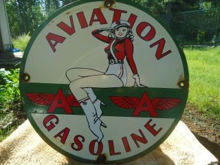 Vintage 1931 Flying A Aviation Gasoline Porcelain Service Station Pump Sign