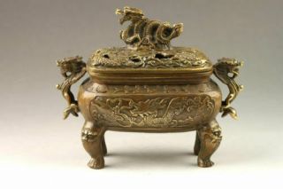 Chinese Old Handmade Exquisite Vivid Dragons Bronze Incense Burner